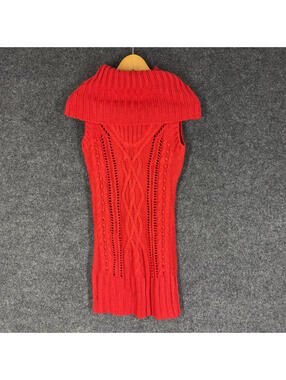 New Piper Sweater Dress Women L Large Red Midi Short Sleeve Cowl Neck Casual